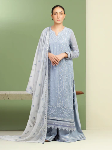 Silver Mist Unstitched Chiffon Ensemble